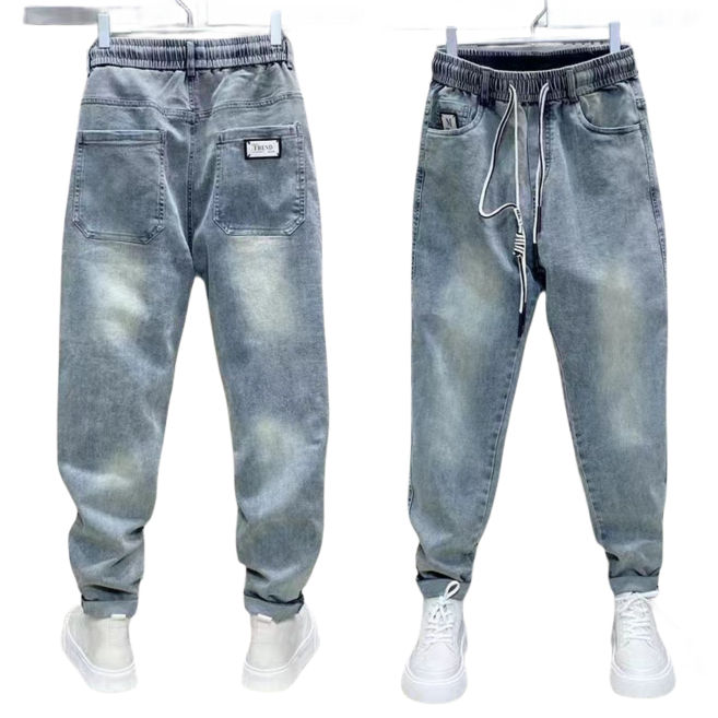 십전십미 가을 바지 남자 청바지 배기복고 빈티지 밴딩 워싱 캐주얼 바지