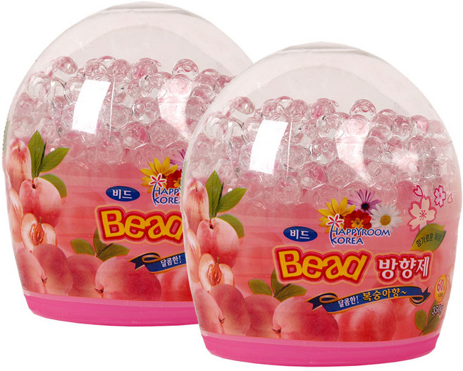 - 해피룸 비드방향제원형 350g 복숭아향 1+1 세트 대용량 700 노래방/룸/거실/방/화장실 어디든 향기롭게, 2개, 복숭아