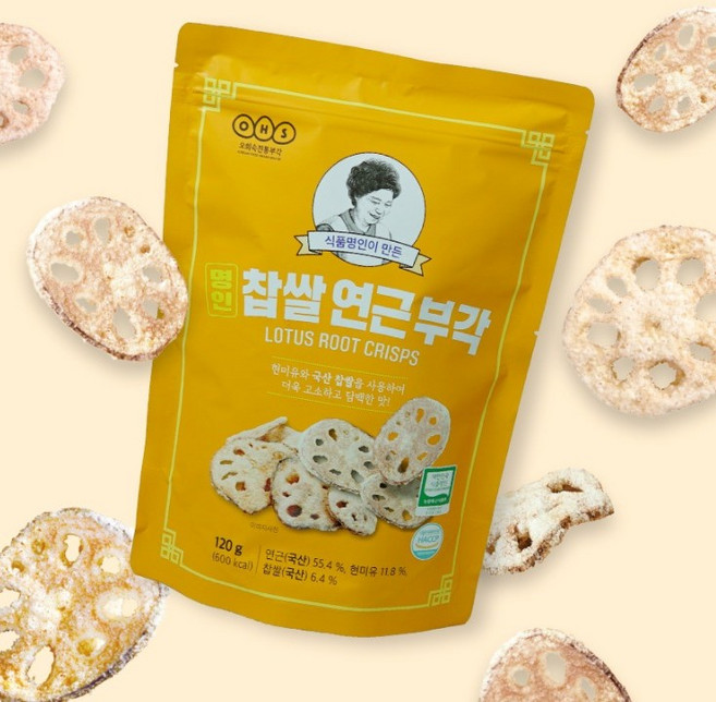 오희숙 명인 찹쌀 연근부각 국내산 진짜 연근칩, 1개, 120g