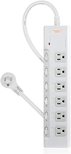 欣洋電子 群加 延長線 台灣製造 實驗室等級 耐高溫850度 帶磁鐵 6開關6插座 適用插座 分接器 白色 1.8M (PWS-EMS6618), 白色 1.8M  (PWS-EMS6618), 1個, 180cm