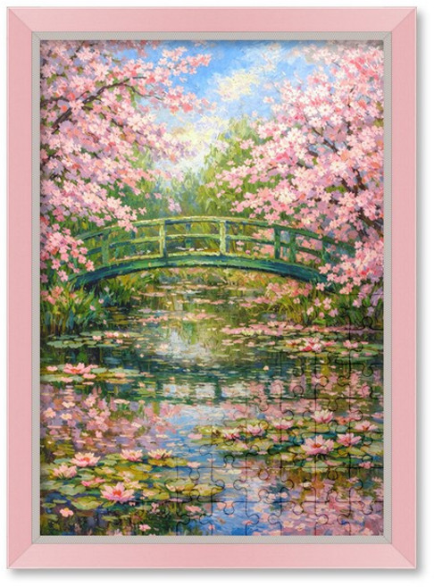 퍼즐사랑 핑크빛 하모니 지베르니의 봄 직소퍼즐 액자세트 500피스 벚꽃 연꽃, 1개, 모던 핑크