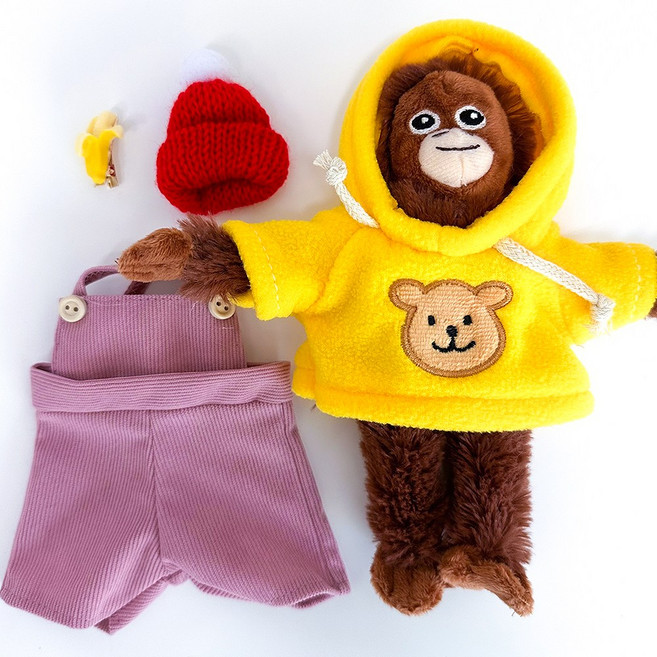 오랑우탄 인형 후드티 멜빵 모자 핀 구성 O0407, 1개, 혼합색상, 18cm