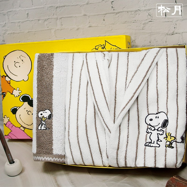 송월타월 스누피 어린이 샤워가운&스트라이프 수건 선물세트(쇼핑백), 1개