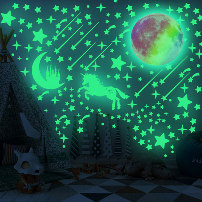 야광스티커 형광 별 달 태양계 방꾸미기 인테리어 원룸꾸미기 데코 창문 천장 포인트 아기 아이 방, 2.유니콘