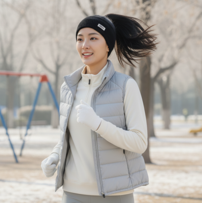 제이엔 러닝 귀마개 겨울 방한 헤어밴드 스포츠 밴드, 1개, 블랙