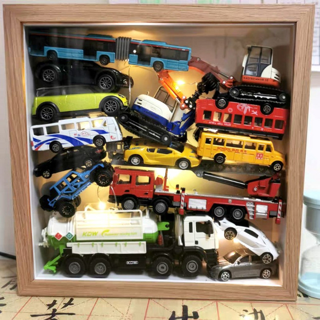 자동차 액자 미니카 수집 깨지지않는 피규어 시리즈 디피 정리대 전시장 레이싱카 전시 벽걸이 장식장 보관함, 1개, 스퀘어 내추럴 우드 27x27cm