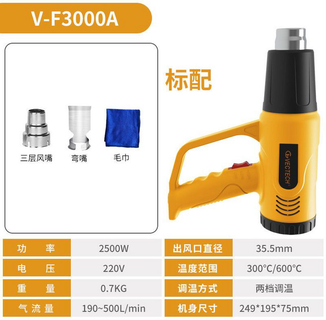 威鐵克 數顯調溫熱風槍 2500W, 1個, 兩檔調溫2500W