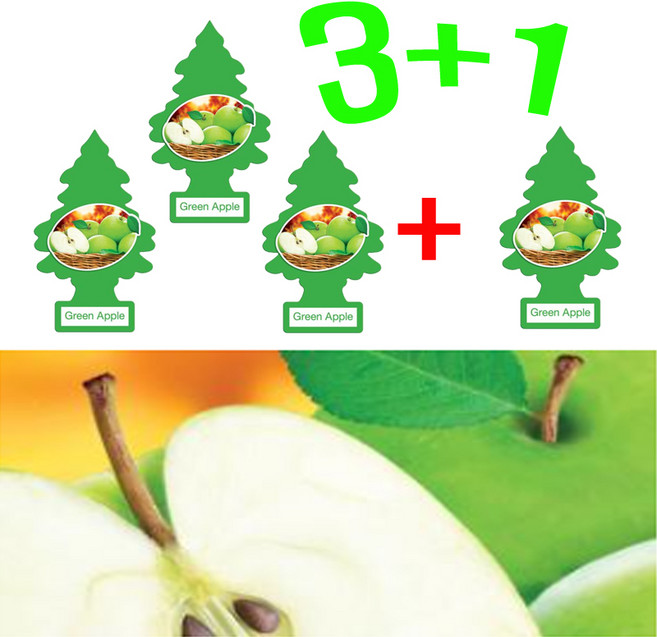 리틀트리 방향제 3+1 총(4 개) 차량용 방향제 총 (4 개) 종이방향제 디퓨져 미국산 옷장 화장실 방향제, 4개, 그린 애플