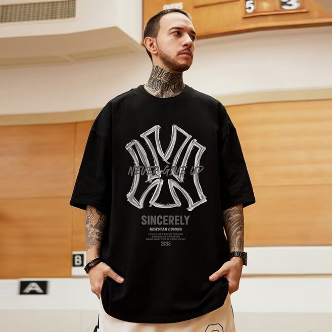 歐北潮流 M-8XL 棉質落肩款五分袖T恤 寬鬆大尺碼潮牌上衣 舒適透氣