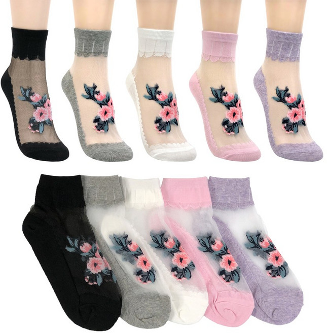 수한양말 여자 시스루 망사 양말 왕꽃 10켤레