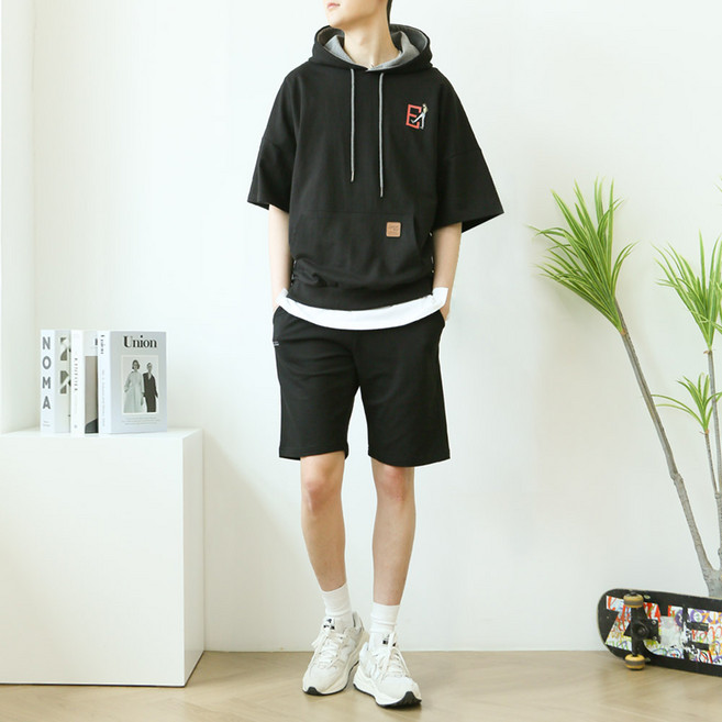 블루포스 엘럿튼 반팔 후드티 트레이닝 세트 오버핏 츄리닝 남자 운동복 빅사이즈 남성 트레이닝복