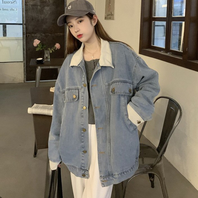 뉴욕멋쟁이 에이바 카라 루즈핏 하프 연청자켓