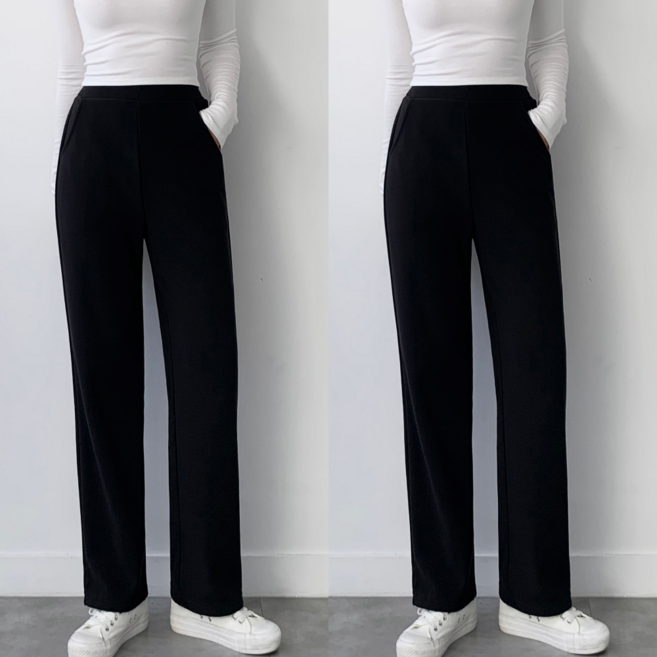 하바우 여성 일자 스판 슬랙스 융기모 정장 밴딩바지 팬츠 2종 세트