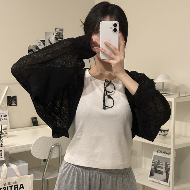 르위 여성용 팔뚝커버 볼레로 가디건 긴팔 크롭 숏가디건