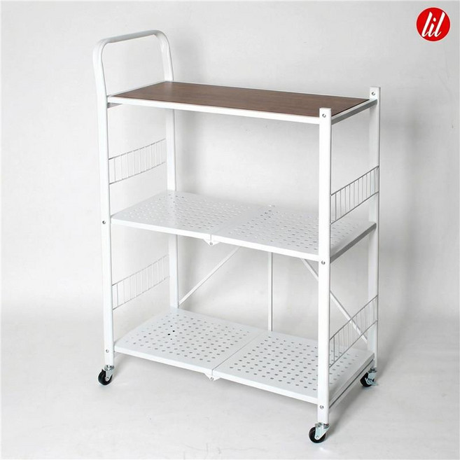 LIL 3단 접이식 스탠 서빙 카트 업소용 가정용 수납, 1개, 화이트70