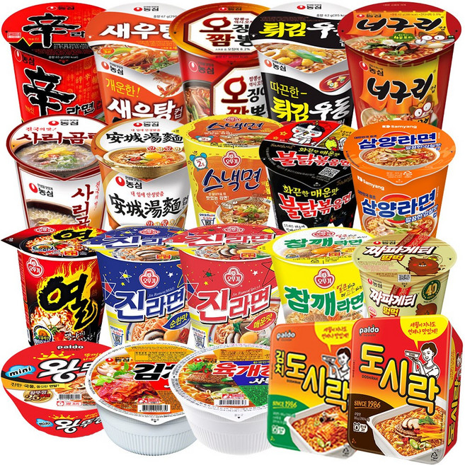 [간식대장]인기라면 소컵 20종 컵라면 종합세트 신라면 새우탕 오징어짬뽕 진라면 튀김우동 육개장 김치사발면 도시락 불닭볶음면 사리곰탕 너구리 진짬뽕 삼양라면 짜파게티, 1개