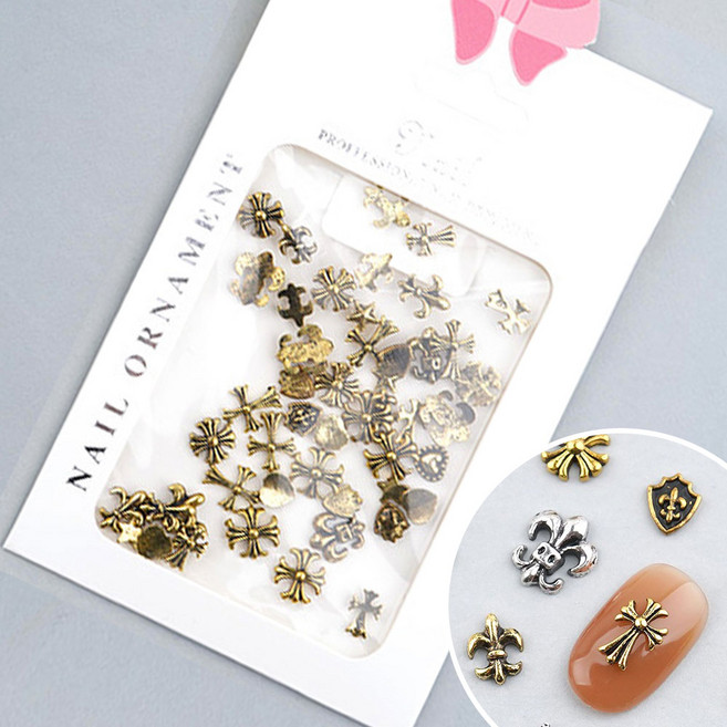 네일스토어 십자가 네일파츠-21 메탈 하트 별 50개입, 1개, 2.골드/B228