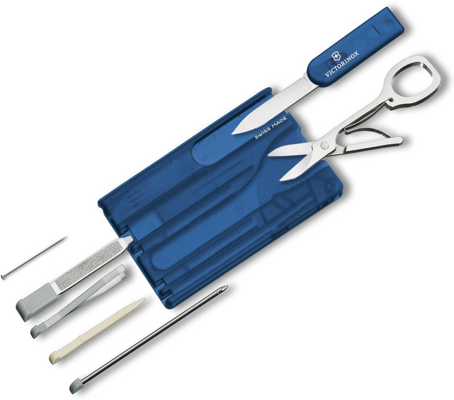 빅토리녹스 SwissCard 클래식 블루 투명 카드형 멀티툴 스위스카드 지갑형 공구 10in1 EDC 휴대용 다기능 도구, 1개