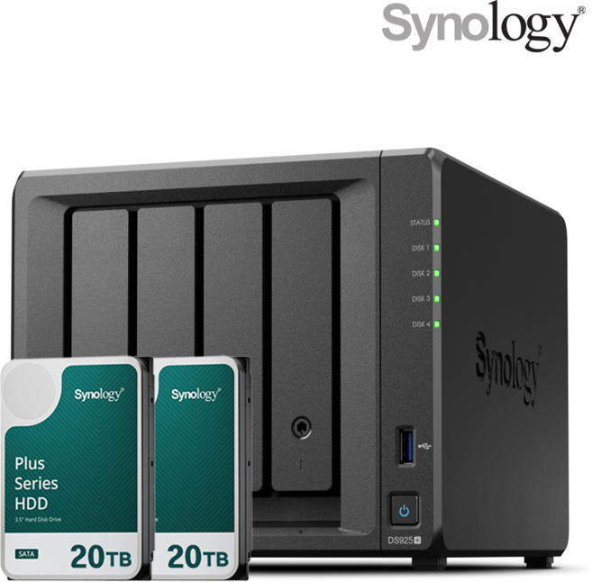 [ 시놀로지 공식총판 ] 시놀로지 나스 DS925+4베이 [40TB] 20TBx2 HAT3320 NAS HDD 합본