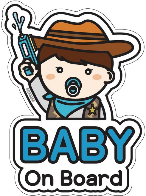 긱베어 아이가 타고 있어요 칼라 반사 차량용 스티커, 카우보이, 1개