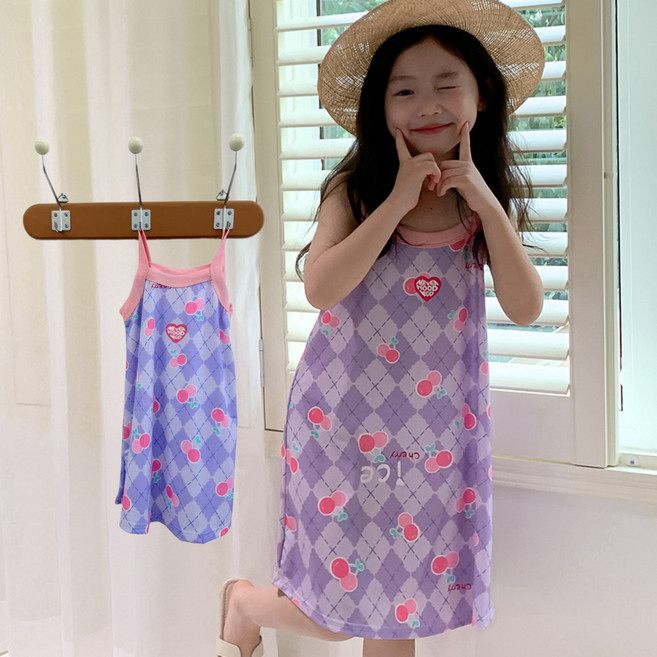 90-160사이즈 여아원피스 바캉스원피스 유아 여아 주니어 여름원피스 아동 쿨원단 쿨링원피스 바캉스룩 냉감원단 키즈 나시 민소매 원피스 파자마 잠옷 원피스 초등학생