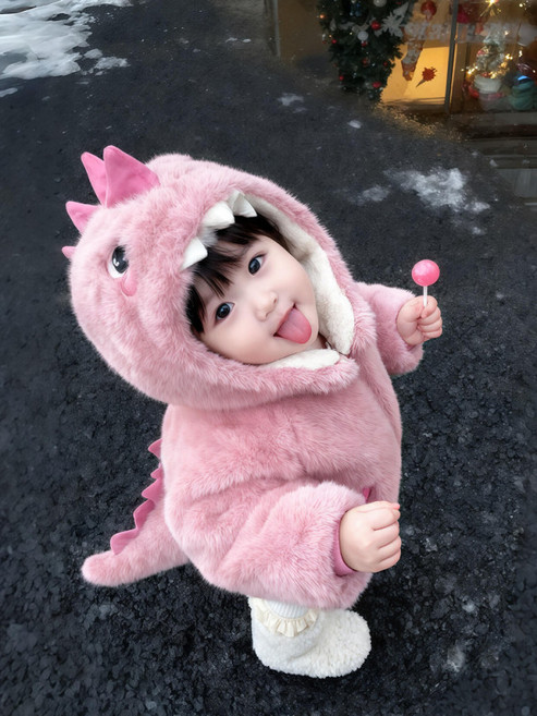후드코트 아이들을 위한 귀엽고 독특한 공룡 재킷 양털 안감과 두꺼운 세트 봉제인형 아기 옷 아동후드 공룡의상