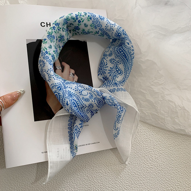 코코린느 에어리 스카이블루 아사면 린넨 손수건 행커치프 쁘띠 스카프 (5types)