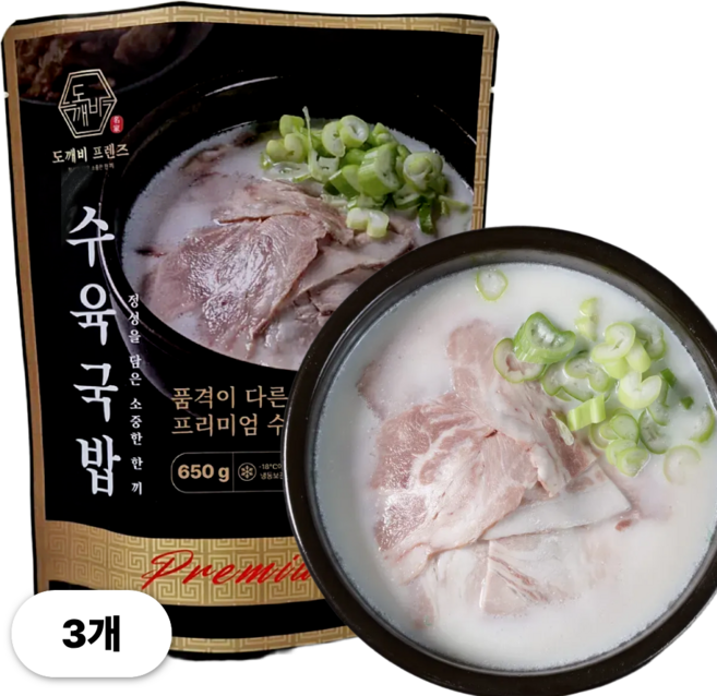 도깨비 수육국밥 진한 돼지고기 명품 육수 옛날 국밥, 3개, 650g