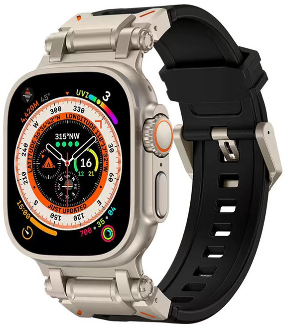 밴드톡 애플워치 호환 실리콘 익스플로러 디자인 스트랩 메탈 커넥터 일체 11 10 9 8 7 6 5 4 3 2 se ultra2 3, 블랙