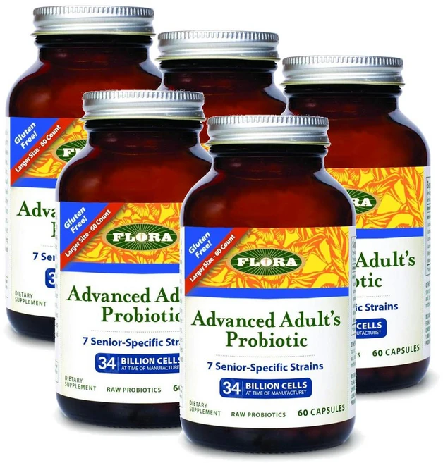 플로라 어드밴스드 어덜트 프로바이오틱스 유산균 캡슐 FLORA Advanced Adult Probiotic, 5개, 60정 - 쿠팡