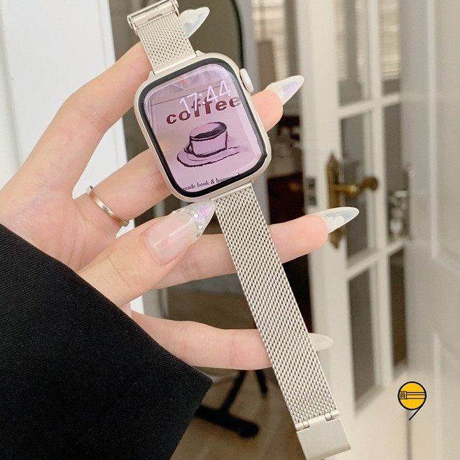 不鏽鋼錶帶 星光色 適用 Apple Watch 11 10 9 8 7 6 SE 蘋果手錶 錶帶 42mm 46mm, 1個, 星光色 （米蘭卡扣細款）,38/40/41/(S10/S11)42