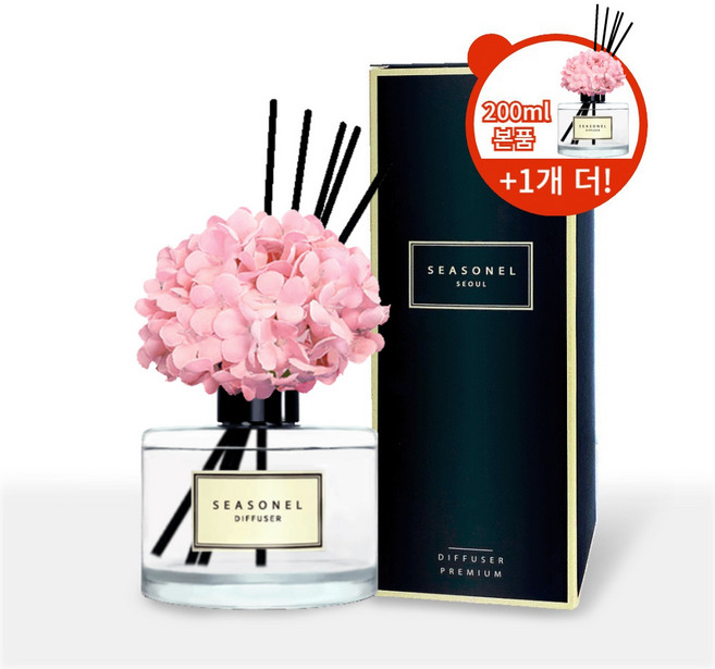(1+1 이벤트)시즈넬 플라워 디퓨저 미니 수국 핑크 200ml, 맥놀리아향