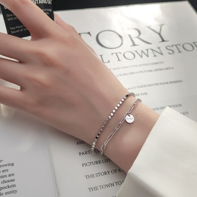 에르모사제이 W023 실버925 데일리 여자 레이어드 클립 두줄 은 팔찌