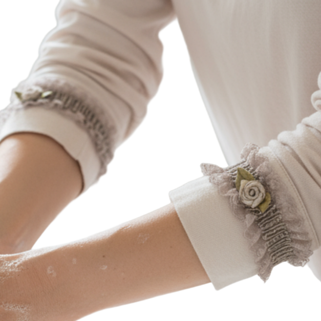 새틴암밴드 여성셔츠밴드 팔찌고무줄 의류악세사리 소매정리 소매고정 흘러내림방지밴드, 베이지, 1세트, 새틴레이스