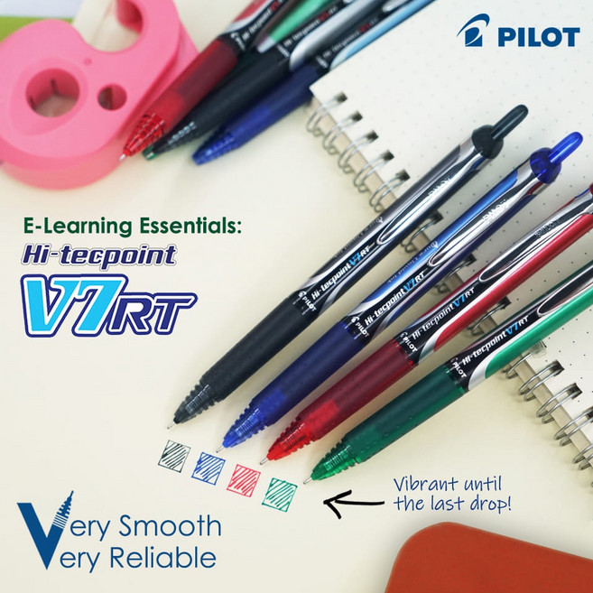 PILOT 百樂 BX-RT-V7 V7按鍵式鋼珠筆 (0.7mm) - 書寫流暢、按鍵方便、色彩鮮明, 黑, 1支