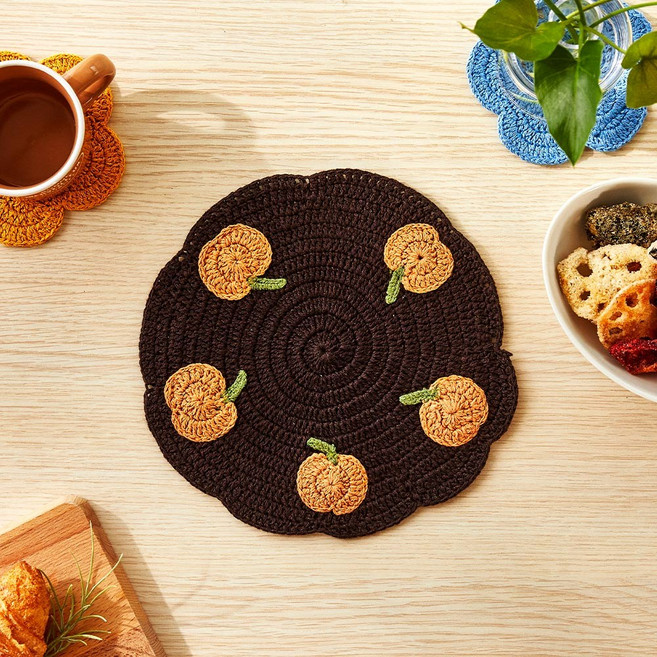 모던하우스 L 크로쉐 라운드 멀티 깔개 D19, 1개, 펌킨