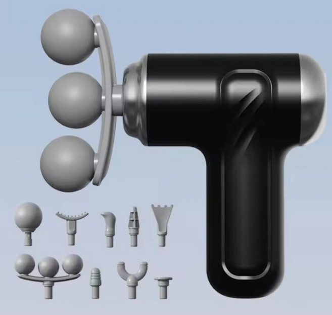 포켓미니 마사지건 9종헤드 헬스 운동 안마 등 어깨 무선 진동, 포켓미니 마사지건-블랙