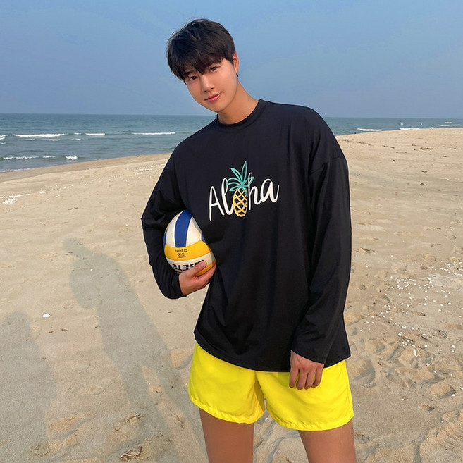 긴팔 수영복 래쉬가드 커플 시밀러룩 비치웨어 SW19747F, 남성용/블랙/FREE[95~105]