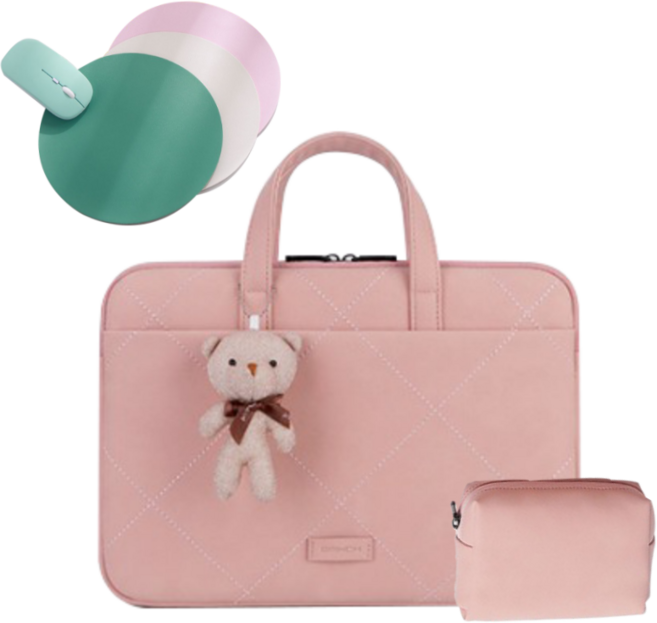 가죽마우스패드 + 예쁜 노트북 가방 파우치 엘지그램 삼성 갤럭시북, 인디핑크, 인디핑크 14 ~ 15인치