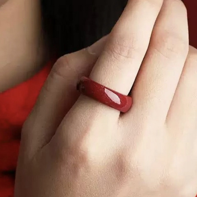 액막이 행운 진사 원석 경면주사 반지