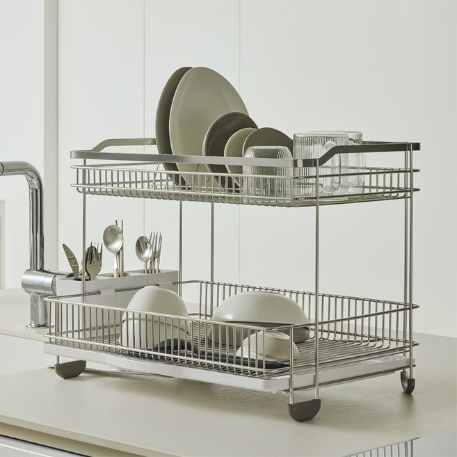 한샘 프리미엄 스테인리스 식기건조대 2단, 화이트, 1개