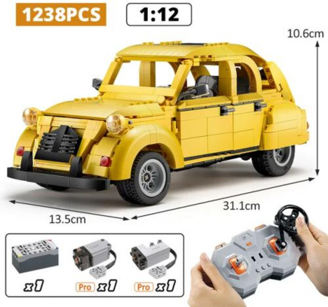호환블록 Cada-도시 RC 클래식 레트로 스포츠카 빌딩 블록 원격 제어 레이싱 브릭 장난감 1238 피스, 3) Car with Motor