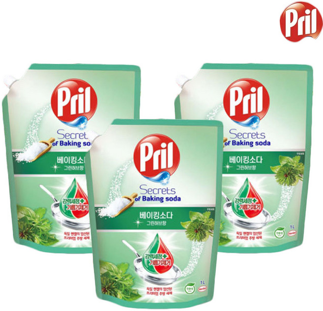 프릴 시크릿오브 베이킹소다 주방세제 리필 1L 3개 레몬/베리/허브