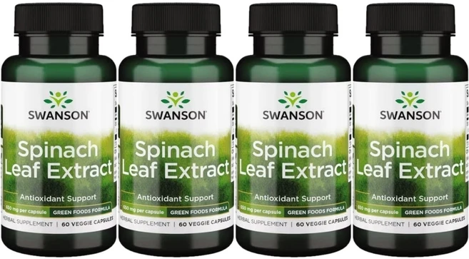 스완슨 시금치 잎 추출물 650mg, 4팩, 60정 - 쿠팡