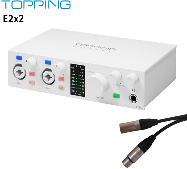 찬양랜드 Topping 국내 정품 토핑 프로 USB 오디오 인터페이스 +케이블 레코딩 보컬 녹음 방송용, WH, E2x2 +마이크 케이블