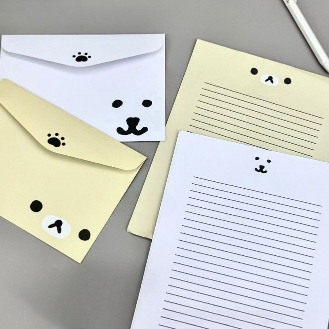 곰돌이 편지지 귀여운 감성 편지 편지지 러브레터 생일축하 메시지 우정 커플 이쁜 편지 편지지 편지봉투 4장세트, 4개, 하얀곰돌이 편지SET