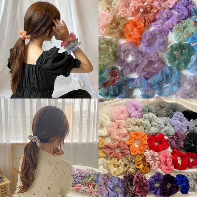 벨벳 실크 체크 니트 레이스 머리끈 곱창 헤어 밴드 5개