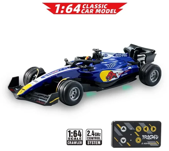 1:64 F1 RC 포뮬러 레이싱카 미니 2.4G 합금 원격 조종 자동차 조명 조절 가능한 속도 RC 자동차 장난감 어, 03 Blue