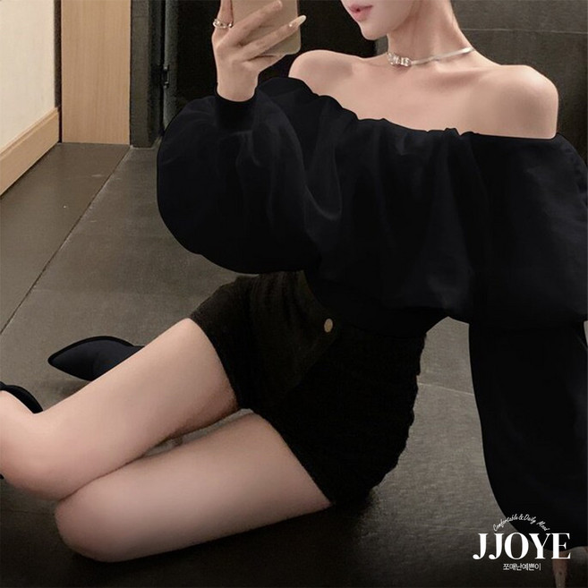 쪼예 러블리 청순 여친룩 오프숄더 퍼프소매 쉬폰 긴팔 블라우스