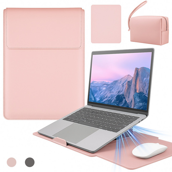 Folvia 15인치 거치대 겸용 노트북 파우치 방수 맥북 LG그램 삼성용, 핑크색, 1개